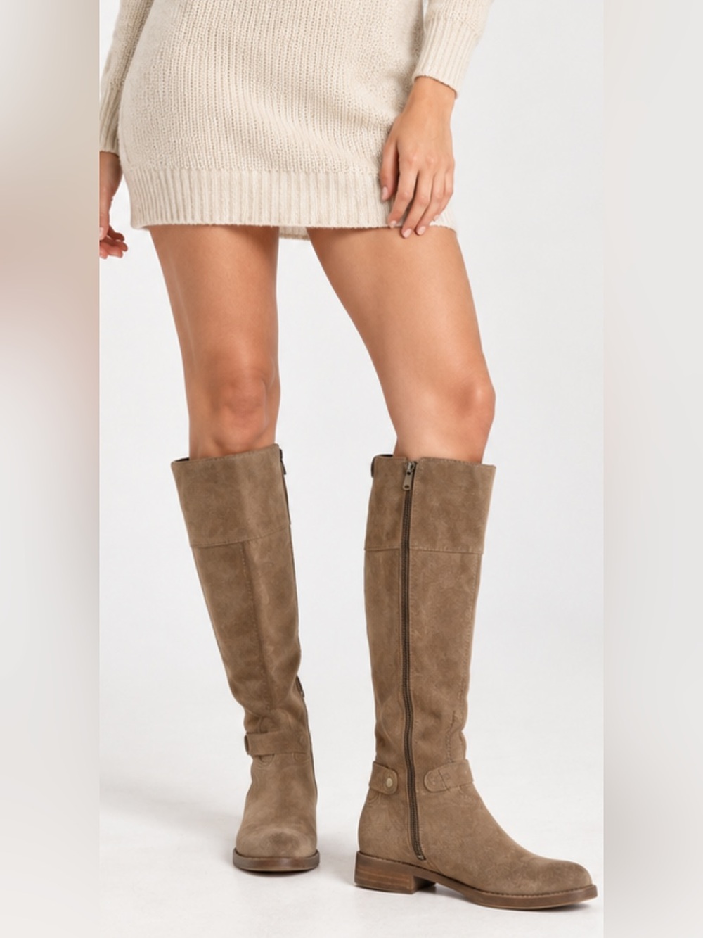 Franco Sarto L-Christine Women 9.5M Taupe Leather Knee High Riding Boots Zip
